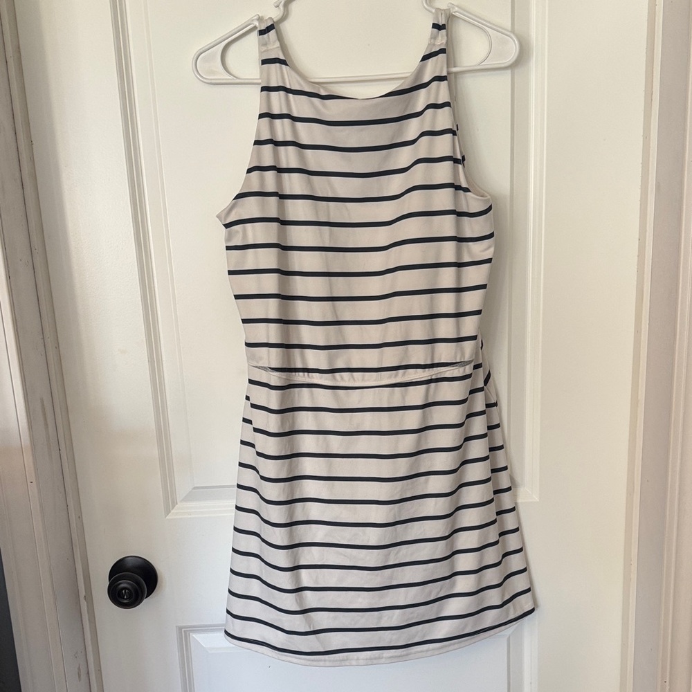 All in Motion Striped Mini Dress - Black and White
